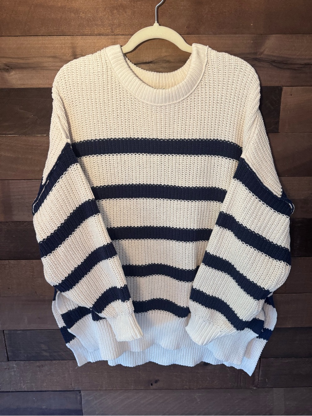 Aerie Cream & Navy Striped Knit Sweater - Women's Cozy Pullover